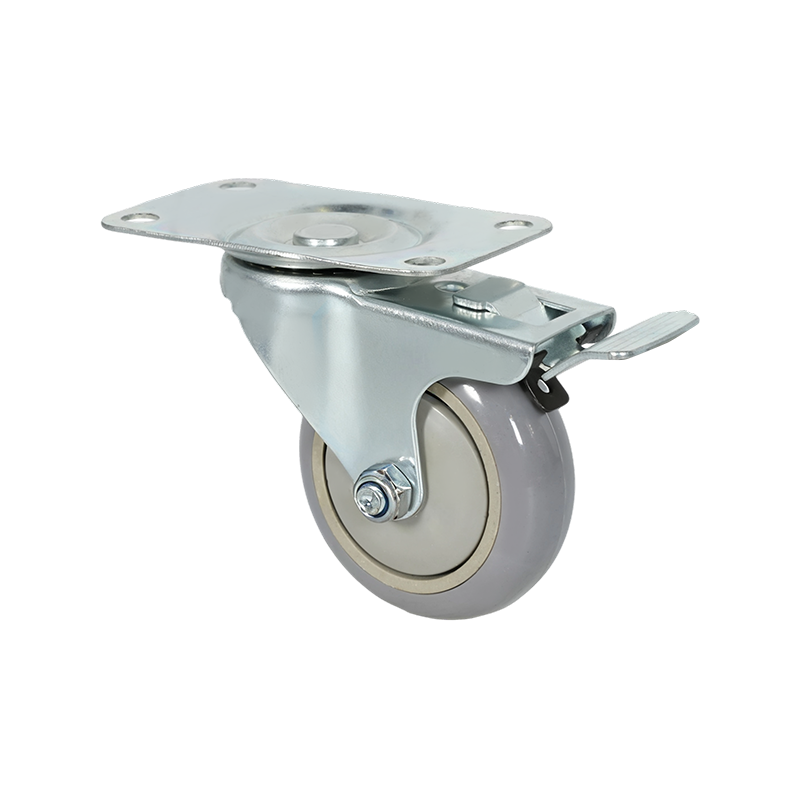 3寸平板PU灰色脚轮带刹车